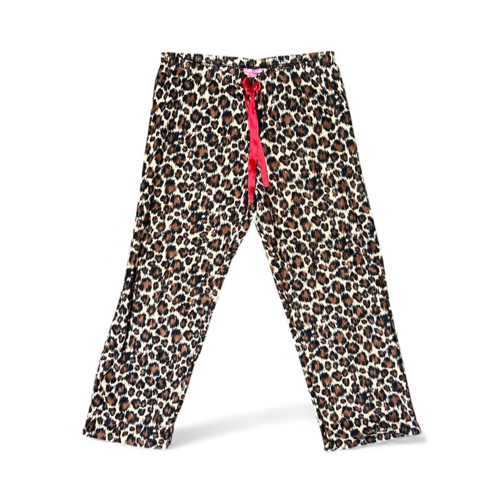 Mix & Co Leopard Cheetah Print Pajama Pants Women's Size L Red Drawstring Fleece